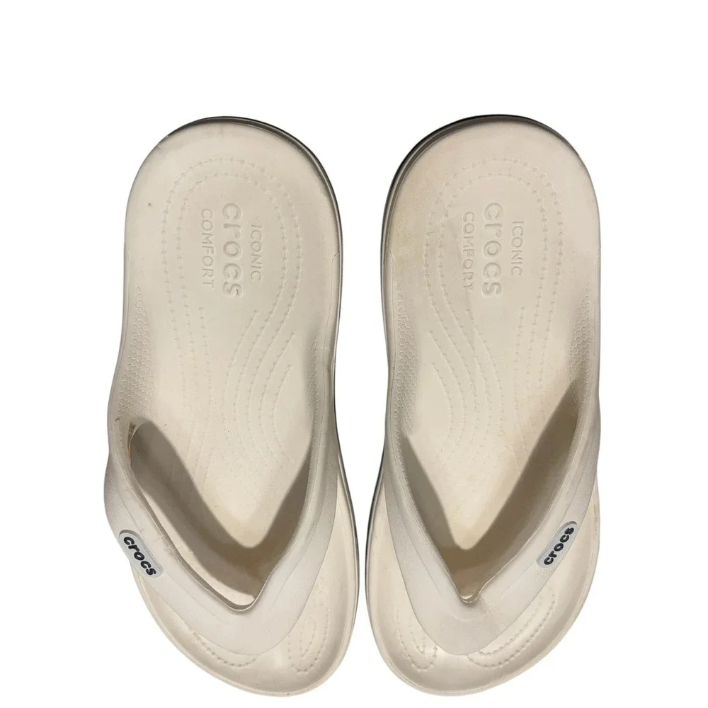 Crocs‎ Bayaband Flip Flop Sandals Size M 9 White Lightweight logo Comfort Unisex